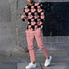 Striped Plaid Print Long Sleeve T Shirt Outfits Men's 2-Piece Set Clothing