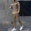 Striped Plaid Print Long Sleeve T Shirt Outfits Men's 2-Piece Set Clothing