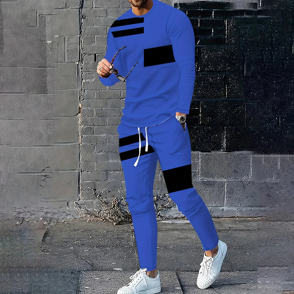 Autumn Men's Long Sleeve Pullover Sweatshirt 2 Piece Outfits