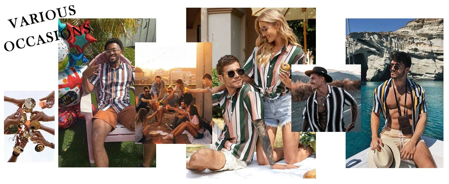 Casual Men's Striped Printed Shirt And Shorts 2 Piece Set Lapel Short