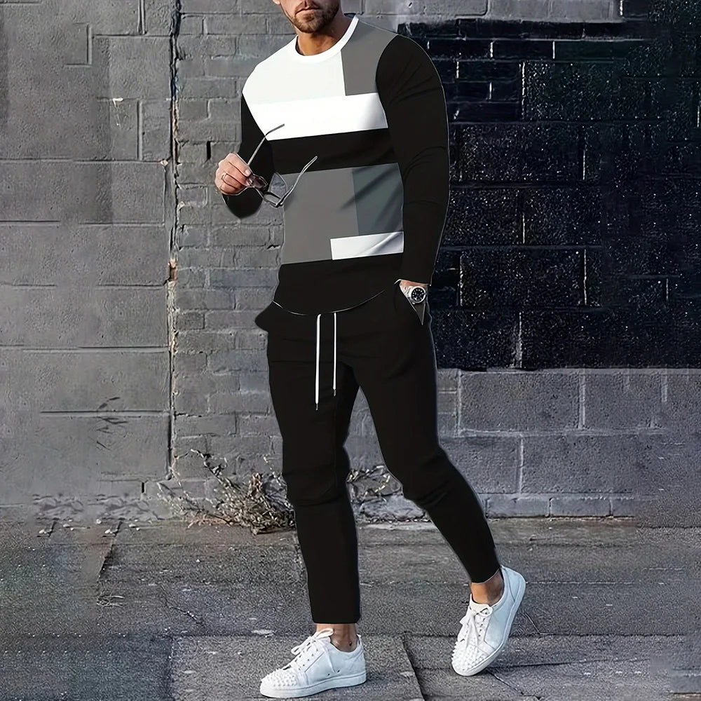 Autumn Men's Long Sleeve Pullover Sweatshirt 2 Piece Outfits