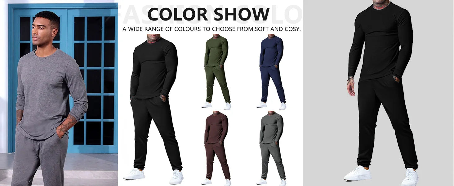 Autumn Men's Long Sleeve Pullover Sweatshirt 2 Piece Outfits